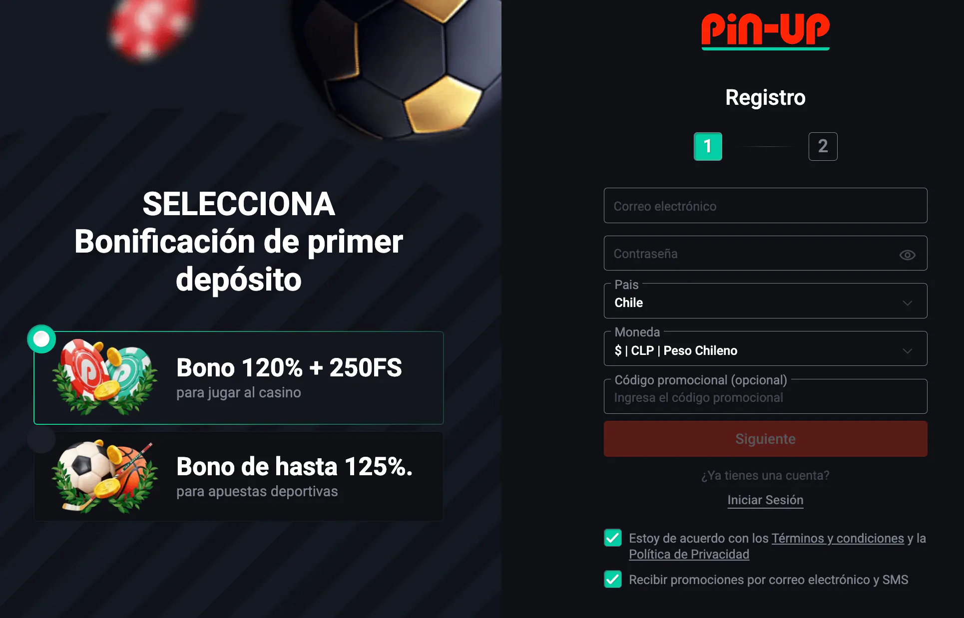 registro en el casino Pin Up oficial